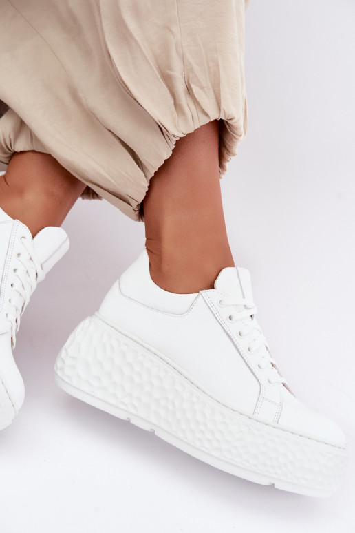 Baskets en cuir avec plateforme Zazoo N1000S4, blanc