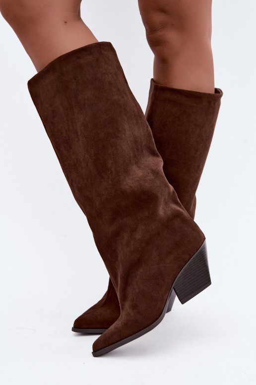 Bottes hautes à enfiler avec talons, pointues, marron Blenia