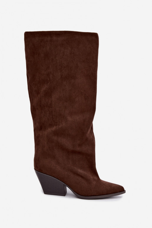 Bottes hautes à enfiler avec talons, pointues, marron Blenia