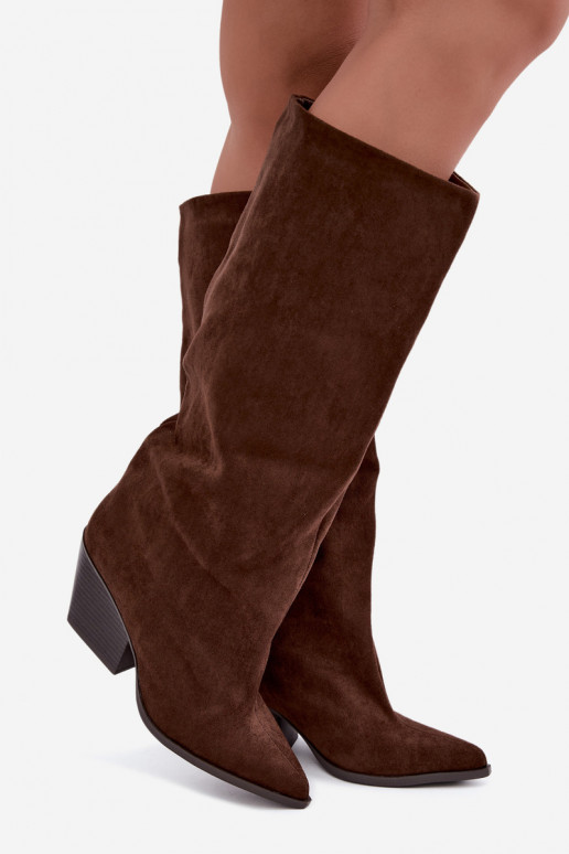 Bottes hautes à enfiler avec talons, pointues, marron Blenia