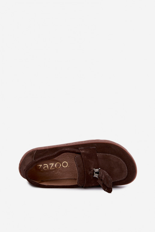 Mocassins en daim synthétique Barefoot Zazoo 10220, chocolat