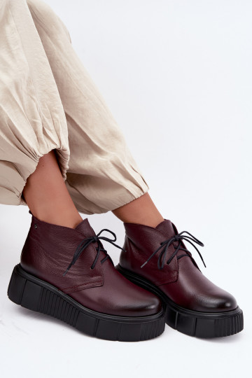 Chaussures en cuir isolées pour femmes avec plateforme Zazoo 60588, bordeaux