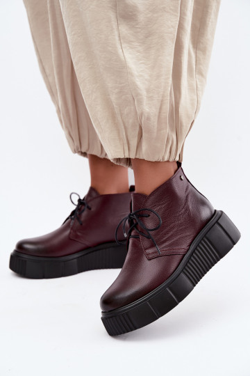 Chaussures en cuir isolées pour femmes avec plateforme Zazoo 60588, bordeaux 2