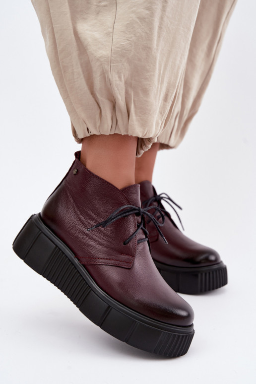 Chaussures en cuir isolées pour femmes avec plateforme Zazoo 60588, bordeaux