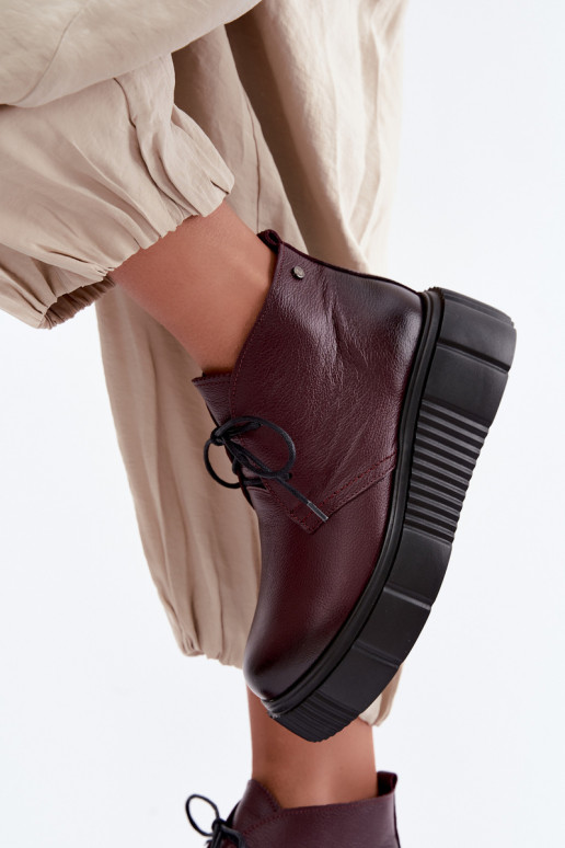 Chaussures en cuir isolées pour femmes avec plateforme Zazoo 60588, bordeaux