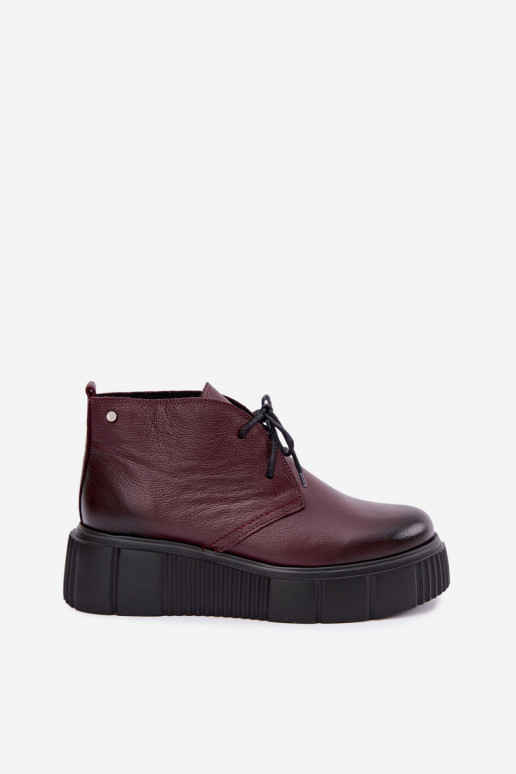 Chaussures en cuir isolées pour femmes avec plateforme Zazoo 60588, bordeaux