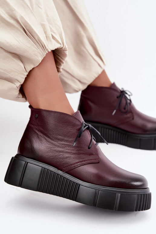 Chaussures en cuir isolées pour femmes avec plateforme Zazoo 60588, bordeaux