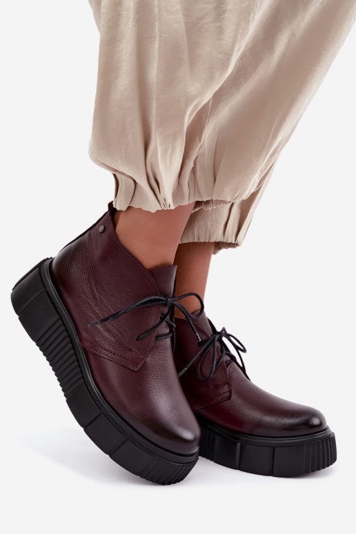 Chaussures en cuir isolées pour femmes avec plateforme Zazoo 60588, bordeaux