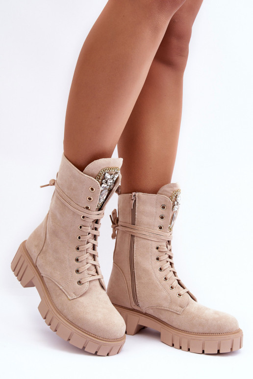 Bottines en faux daim sable avec embellissements Tai turirx