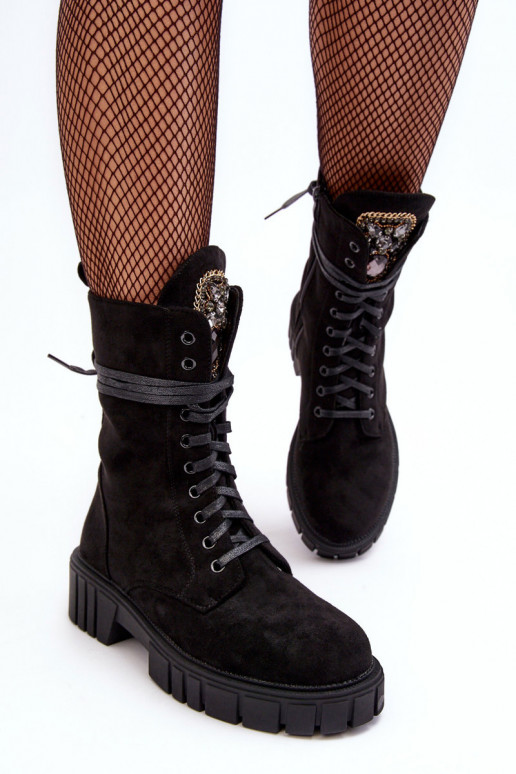 Bottines en faux daim noir avec embellissements Tai turirx