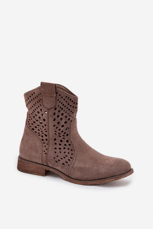 Bottines ajourées sable avec talons larges Amisna