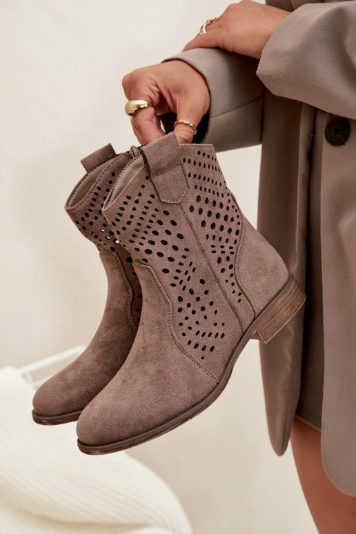 Bottines ajourées sable avec talons larges Amisna