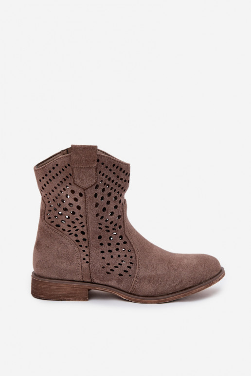 Bottines ajourées sable avec talons larges Amisna