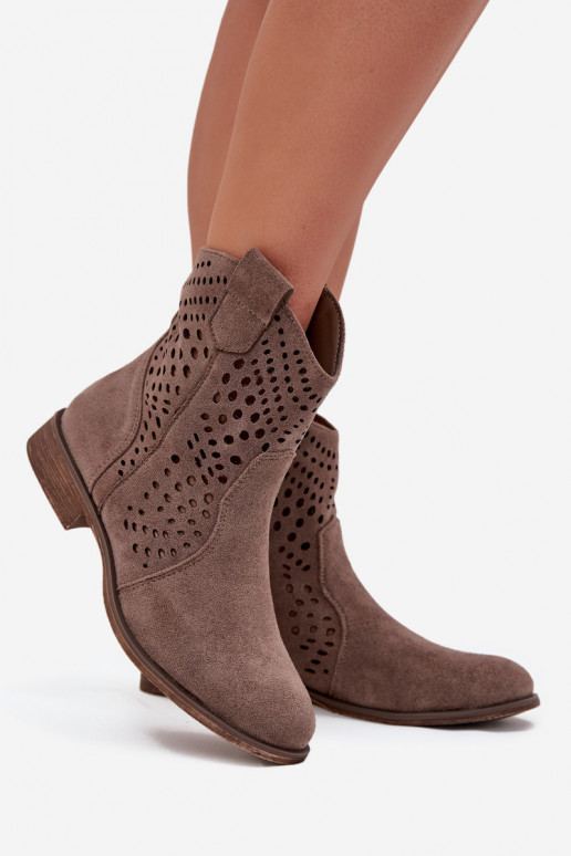Bottines ajourées sable avec talons larges Amisna