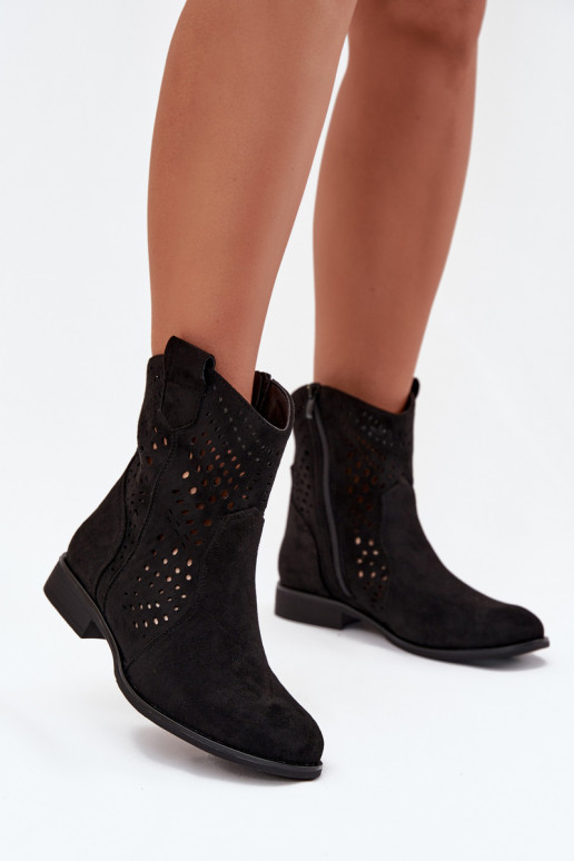 Bottines ajourées noires avec talons larges Amisna