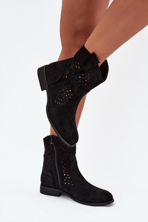 Bottines ajourées noires avec talons larges Amisna