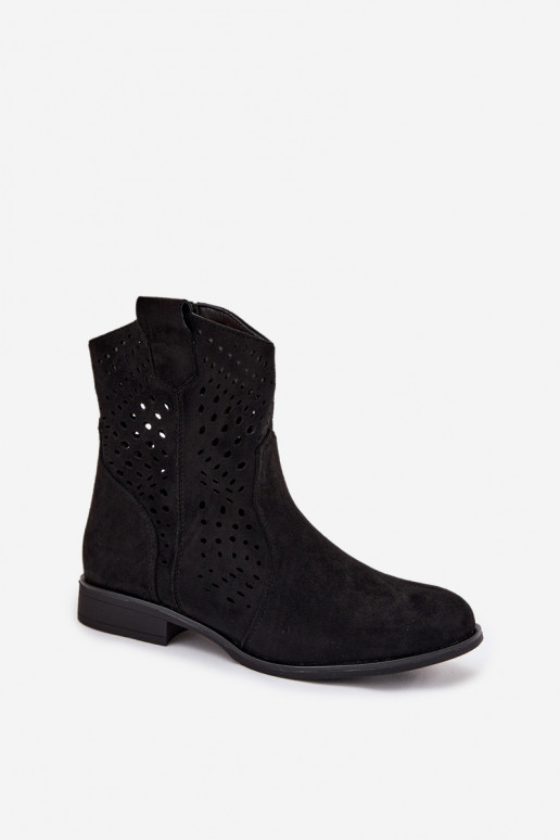 Bottines ajourées noires avec talons larges Amisna