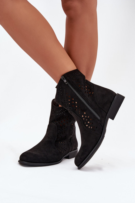 Bottines ajourées noires avec talons larges Amisna