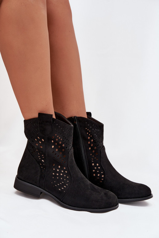 Bottines ajourées noires avec talons larges Amisna