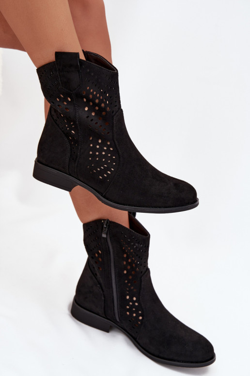 Bottines ajourées noires avec talons larges Amisna