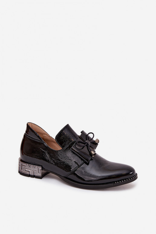 Chaussures vernies noires à talon bas avec nœuds Zazoo 1399