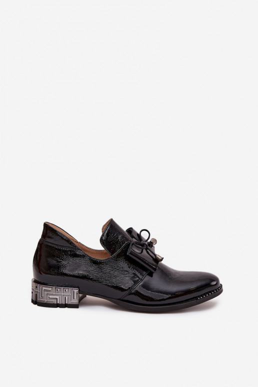 Chaussures vernies noires à talon bas avec nœuds Zazoo 1399