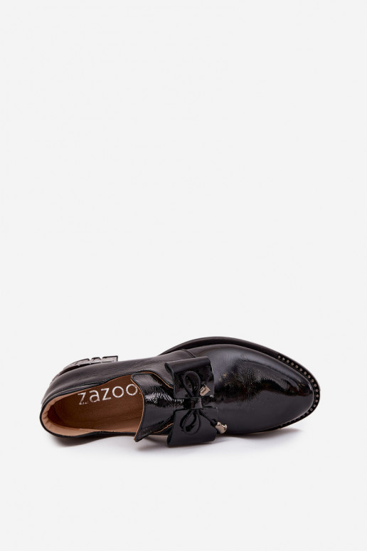 Chaussures vernies noires à talon bas avec nœuds Zazoo 1399