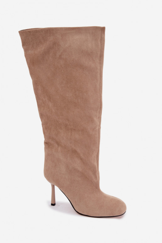 bottes hautes pour femmes à enfiler avec talons fins en sable Caliya