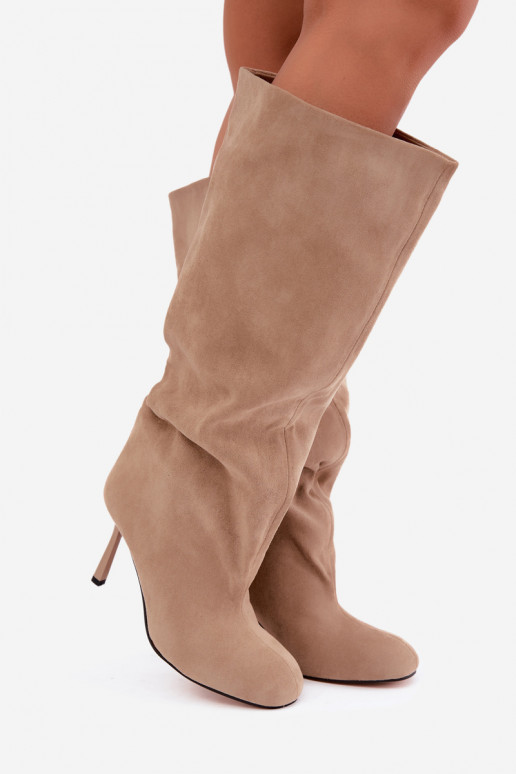 bottes hautes pour femmes à enfiler avec talons fins en sable Caliya