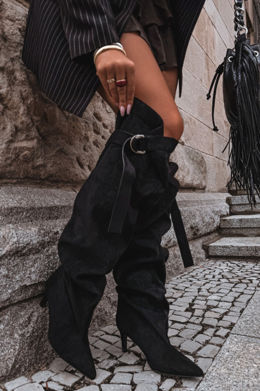 bottes hautes à enfiler pour femmes avec talons en noir Rosena