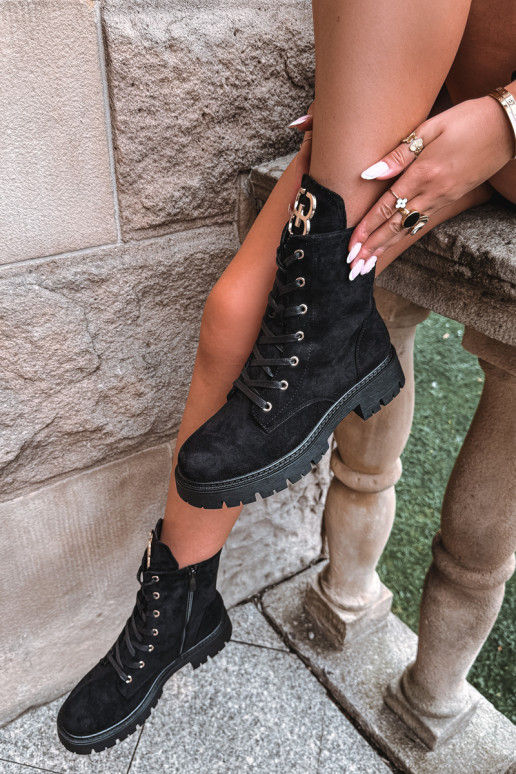 Bottines chaudes pour femmes avec ornements en daim, noires Falira
