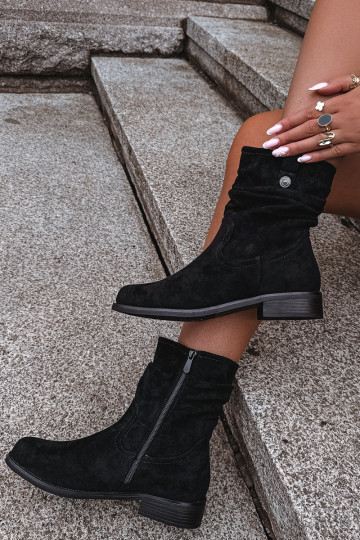 Bottines chaudes avec volants et larges talons, noires