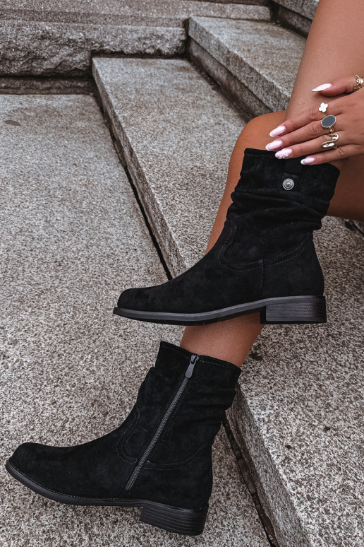 Bottines chaudes avec volants et larges talons, noires