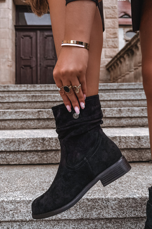 Bottines chaudes avec volants et larges talons, noires