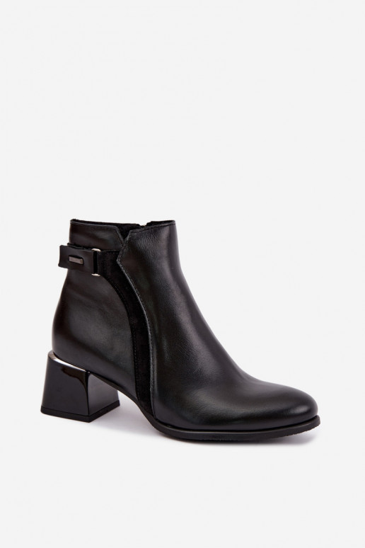 Bottines pour femmes en cuir synthétique avec talons isolées Zazoo 60563 en noir