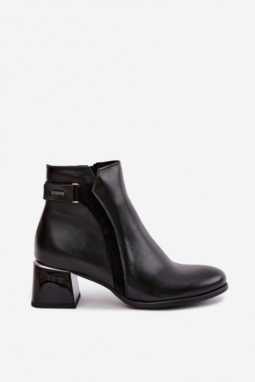 Bottines pour femmes en cuir synthétique avec talons isolées Zazoo 60563 en noir