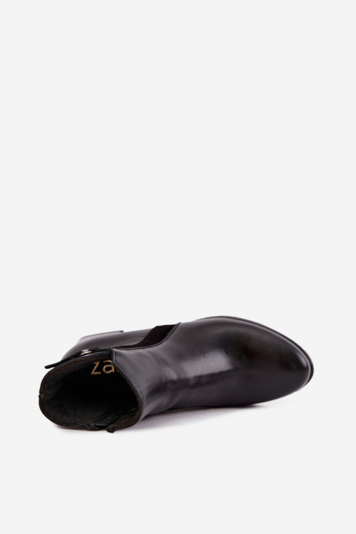 Bottines pour femmes en cuir synthétique avec talons isolées Zazoo 60563 en noir