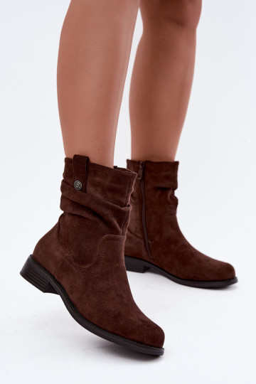 Bottines isolées avec volants et talons larges S.Barski HY62-8102 en couleur chocolat