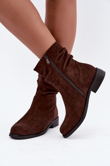 Bottines isolées avec volants et talons larges S.Barski HY62-8102 en couleur chocolat 2