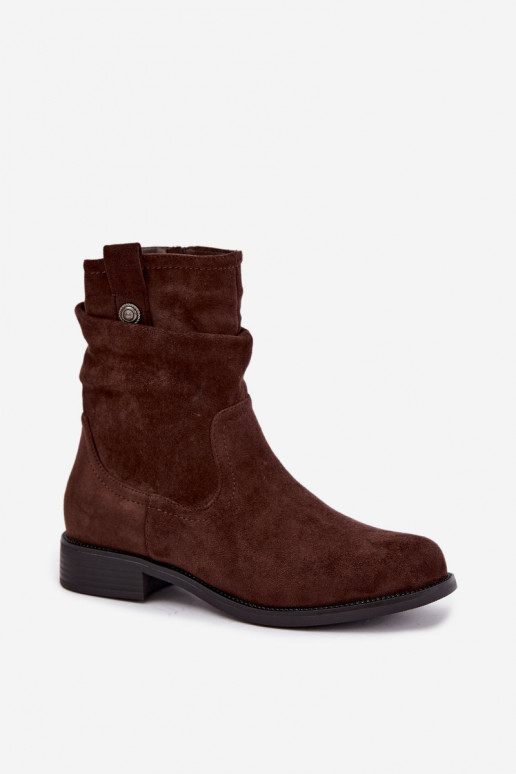 Bottines isolées avec volants et talons larges S.Barski HY62-8102 en couleur chocolat