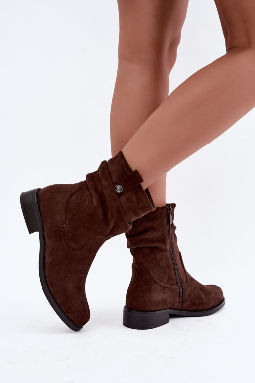 Bottines isolées avec volants et talons larges S.Barski HY62-8102 en couleur chocolat