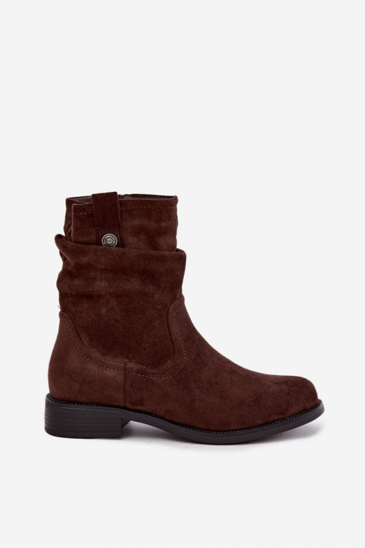 Bottines isolées avec volants et talons larges S.Barski HY62-8102 en couleur chocolat