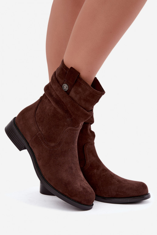 Bottines isolées avec volants et talons larges S.Barski HY62-8102 en couleur chocolat