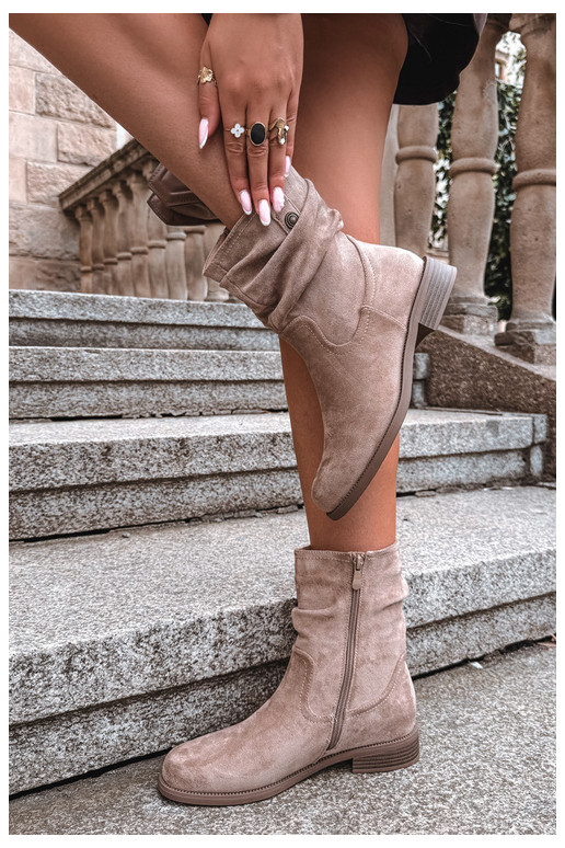 Bottines chaudes avec volants et larges talons, sable