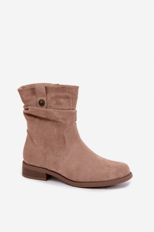 Bottines chaudes avec volants et larges talons, sable