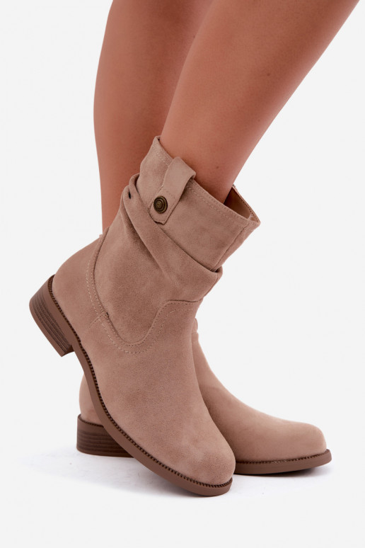 Bottines chaudes avec volants et larges talons, sable