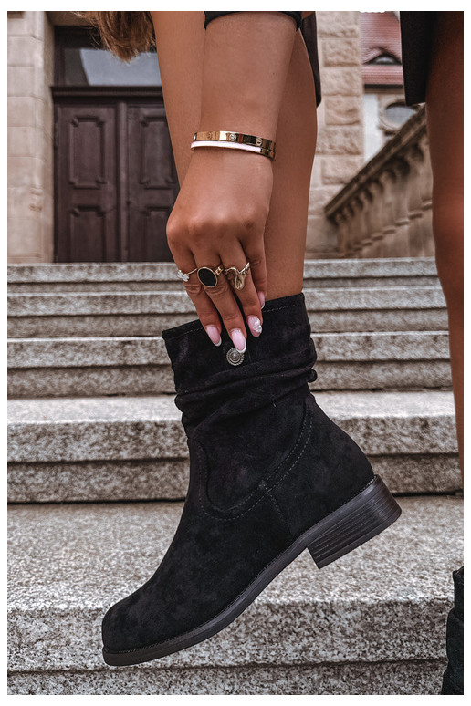 Bottines chaudes avec volants et larges talons, noires