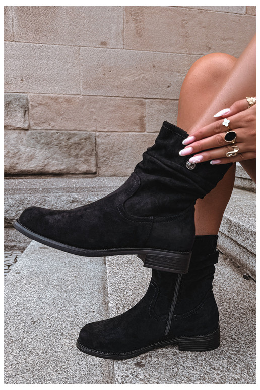 Bottines chaudes avec volants et larges talons, noires