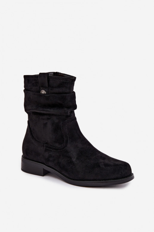 Bottines chaudes avec volants et larges talons, noires