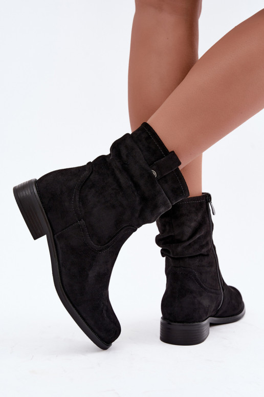 Bottines chaudes avec volants et larges talons, noires
